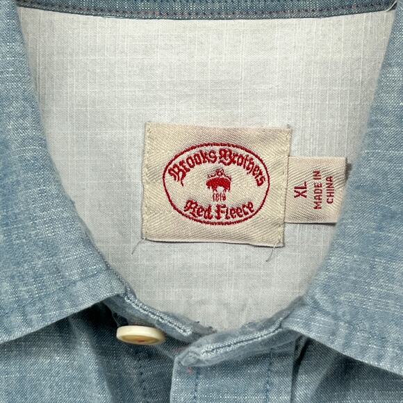BROOKS BROTHERS Shirt Mens XL Red Fleece Chambray Long Sleeve Button Up Blue - Picture 6 of 16